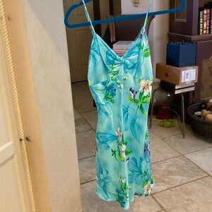 90s Victoria's Secret Teal Blue S Tropical Silk Mini Chemise Floral Vintage Sexy